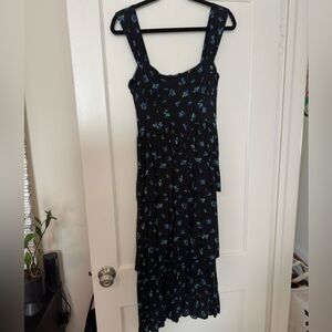 We Wore What Ruffled Dress in Black and Blue floral